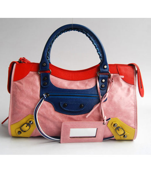 Balenciaga Giant City Bag rosa con rosso / blu / giallo